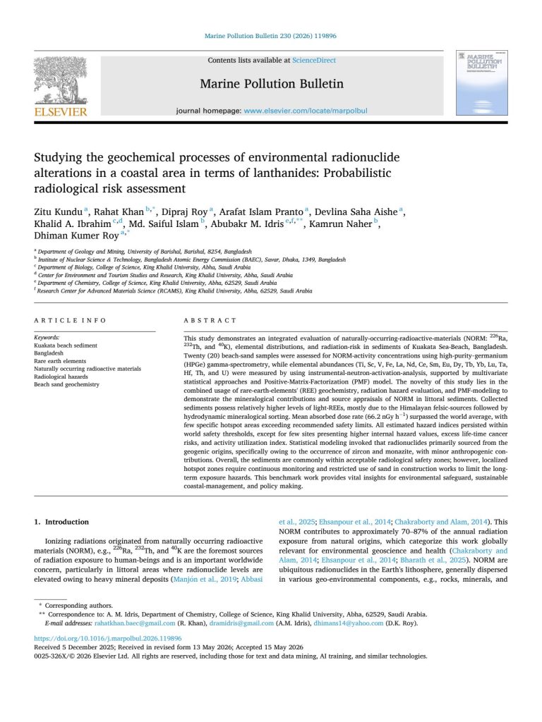 Academic Milestone: First Thesis-Based Publication from 2022–23 Session Published in Marine Pollution Bulletin (IF: 4.9)