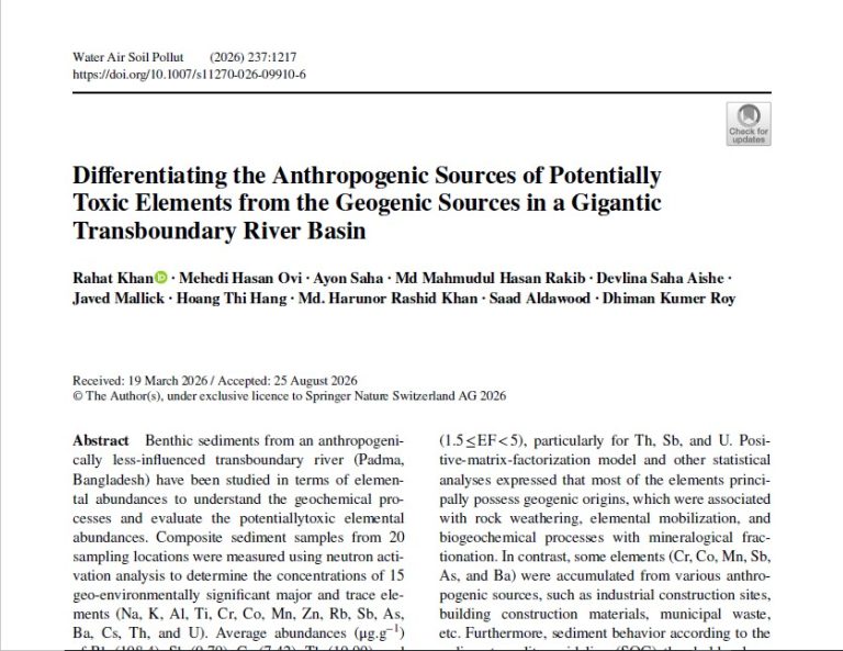 New Publication: Unveiling Geogenic vs. Anthropogenic Trace Metal Origins in the Padma River Basin